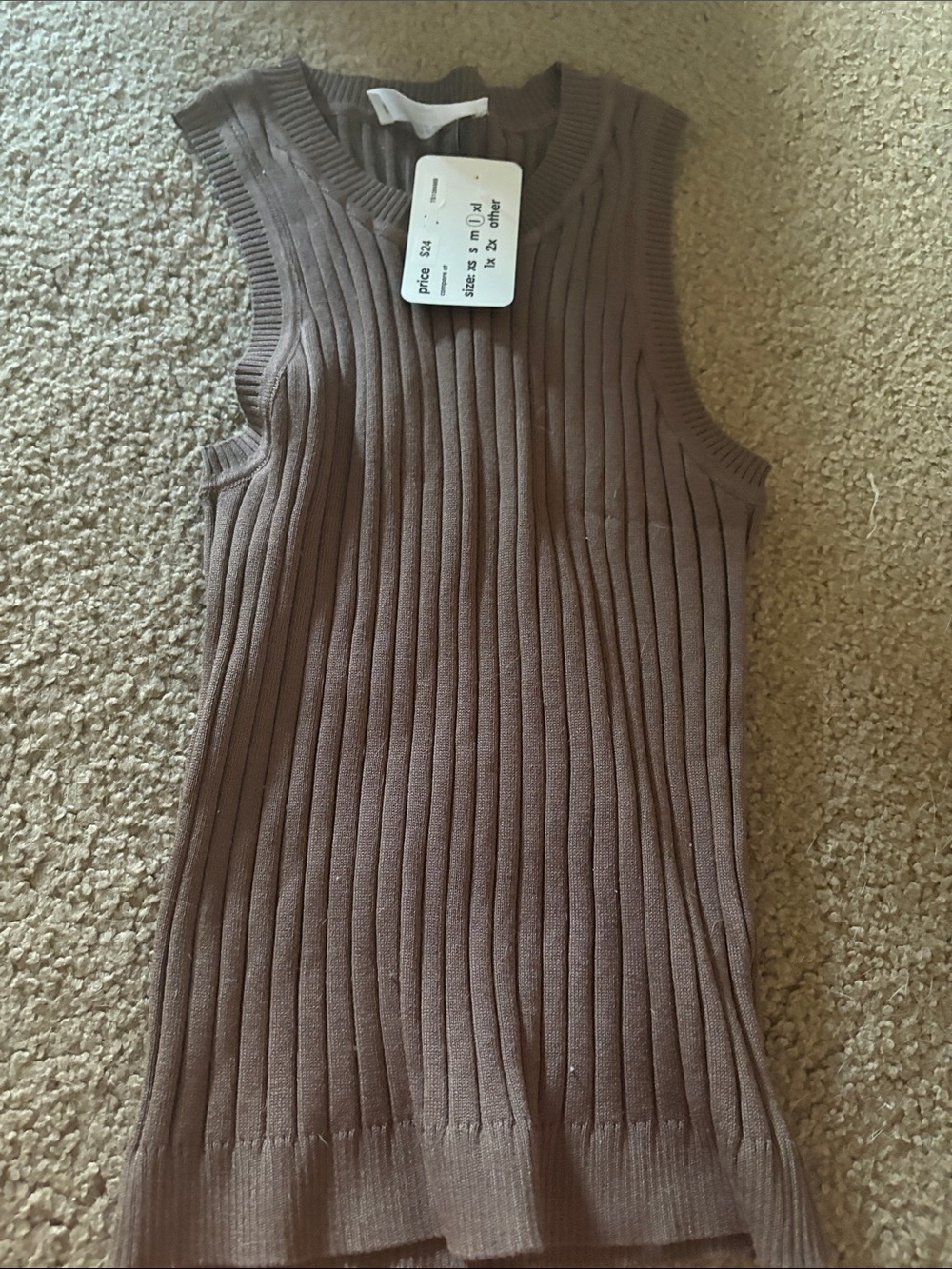 Sleeveless Ribbed Knit Top - Brown